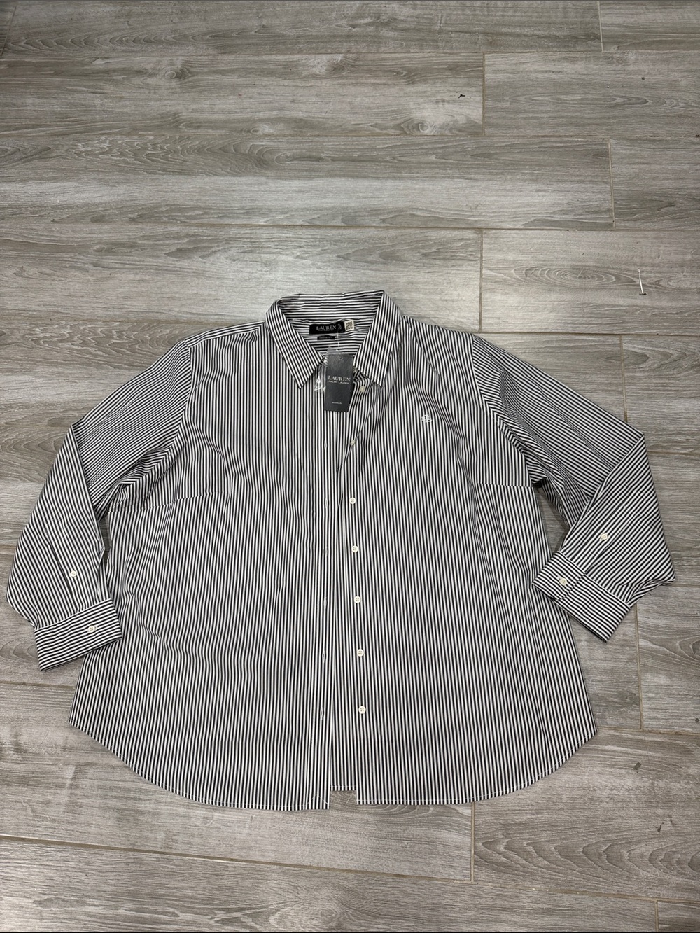 Lauren Ralph Lauren Black & White Striped Button-Down Shirt 3X